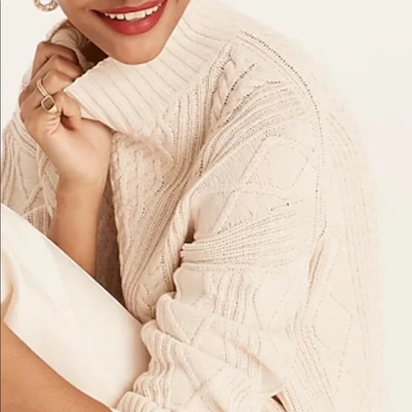 J Crew Long Cotton Cable Knit Mockneck Sweater Style BD709 - Picture 3 of 16